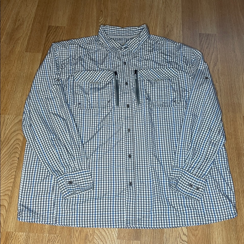Cabelas Guideweare Men's Classic Blue Plaid Casual Button Down Shirt